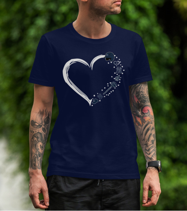 New York Yankees Heart Design With Helmets T-Shirt