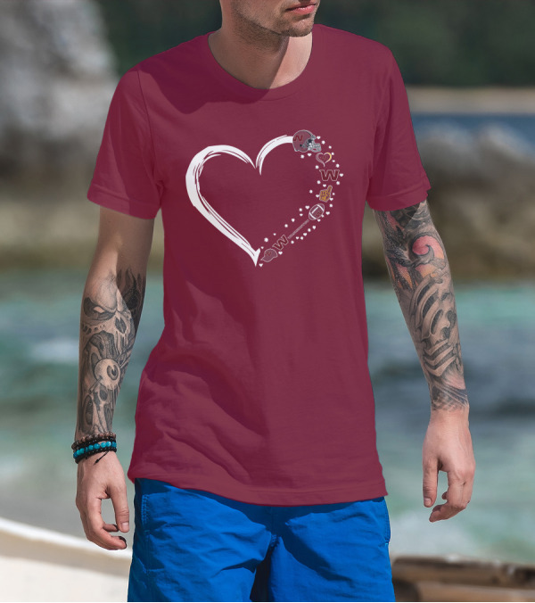 Washington Football Team Heart Helmet Fan W Love #1 T-Shirt