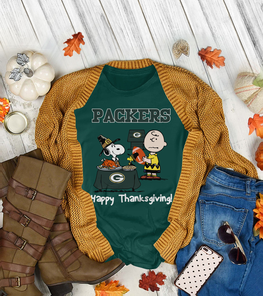 Packers Snoopy Charlie Brown Happy Thanksgiving T-Shirt