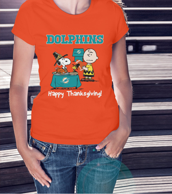 Dolphins Snoopy Charlie Brown Happy Thanksgiving Miami T-Shirt