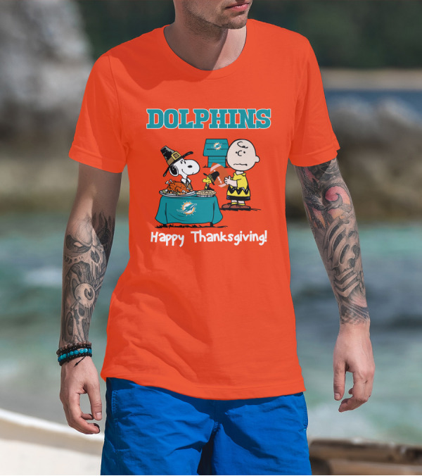 Dolphins Snoopy Charlie Brown Happy Thanksgiving Miami T-Shirt