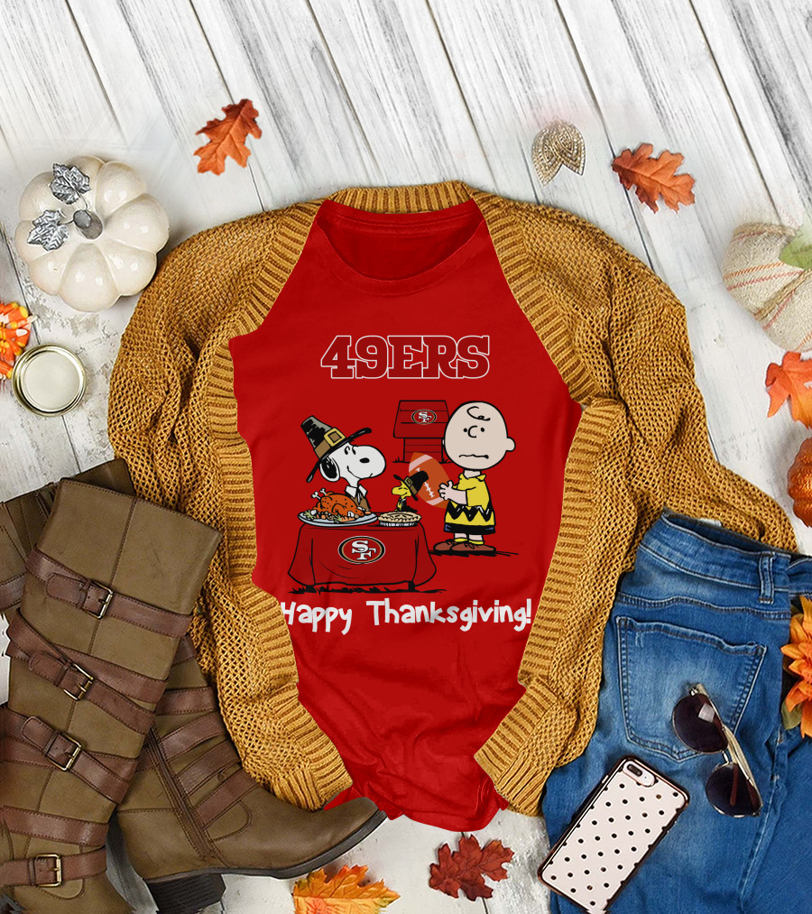 49ers Snoopy and Charlie Brown Thanksgiving T-Shirt