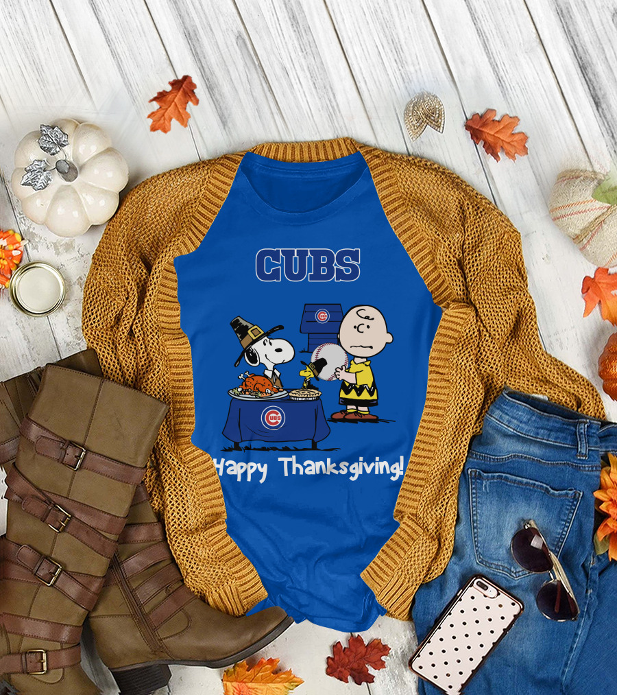 Cubs Snoopy Charlie Brown Thanksgiving Baseball T-Shirt