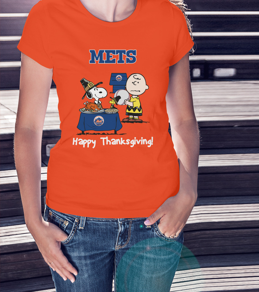Mets Snoopy Charlie Brown Happy Thanksgiving Baseball Feast T-Shirt