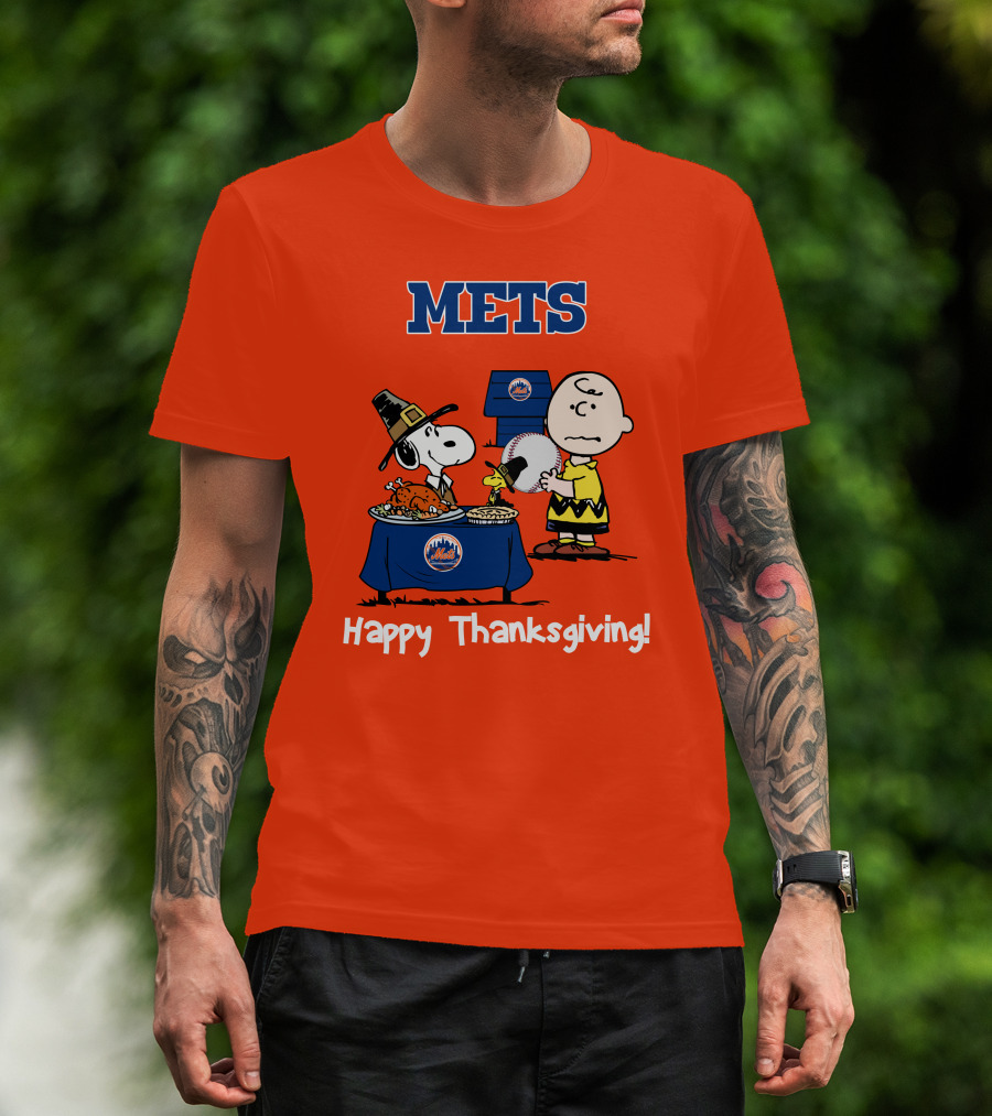 Mets Snoopy Charlie Brown Happy Thanksgiving Baseball Feast T-Shirt