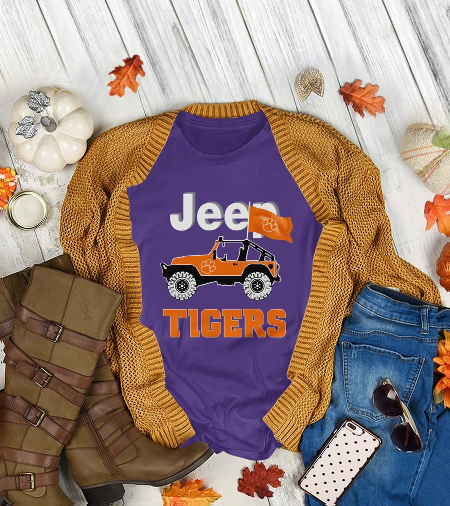Jeep Clemson Tigers Paw Print Off-Road Enthusiast Flag T-Shirt