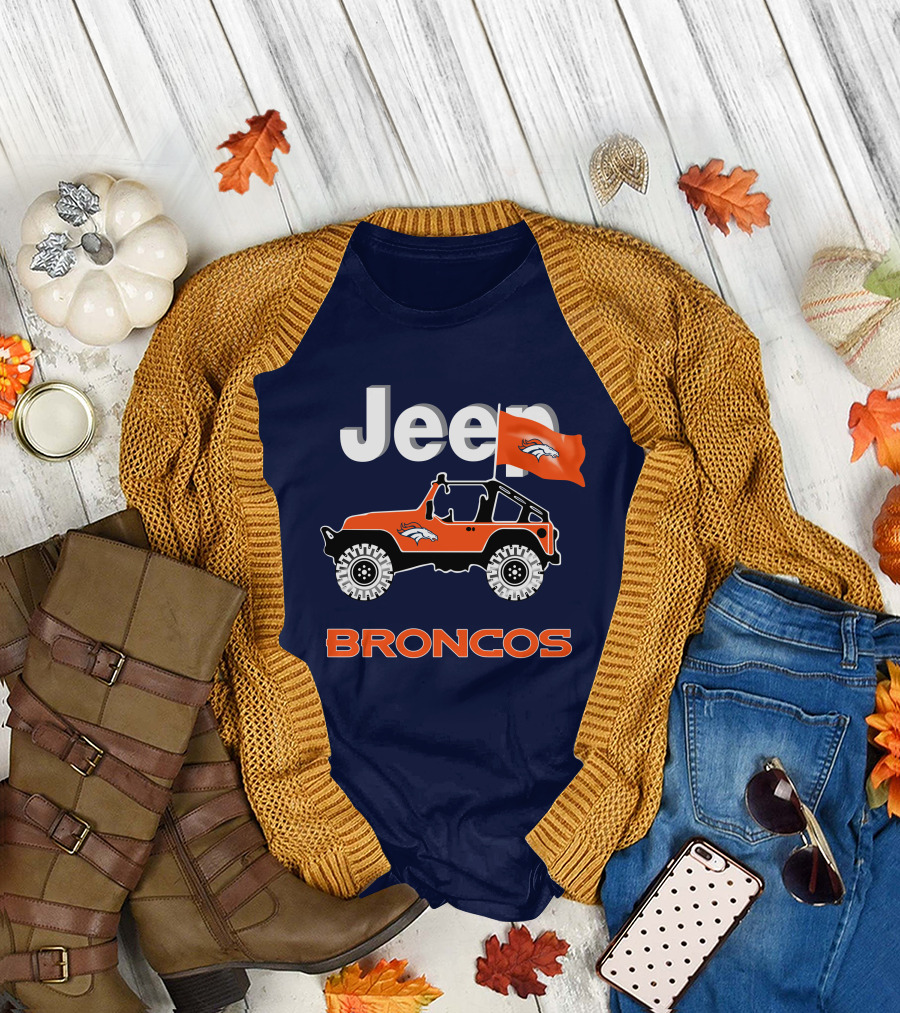 Jeep Broncos Denver Broncos Flag Logo Orange Offroad Fan Gear T-Shirt
