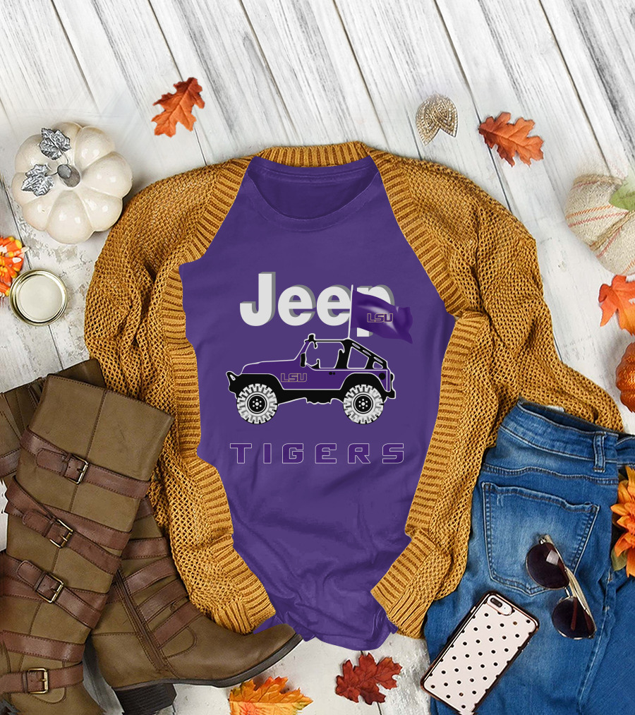 Jeep Lsu Tigers Purple Flag T-Shirt