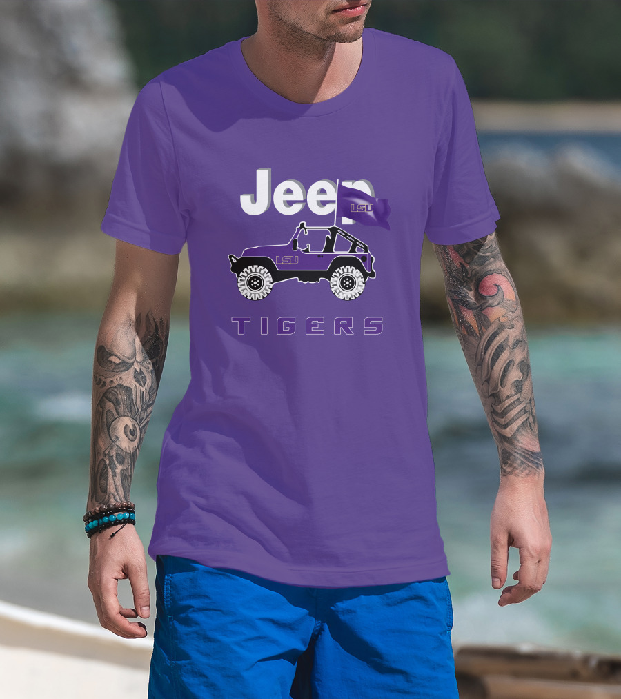 Jeep Lsu Tigers Purple Flag T-Shirt