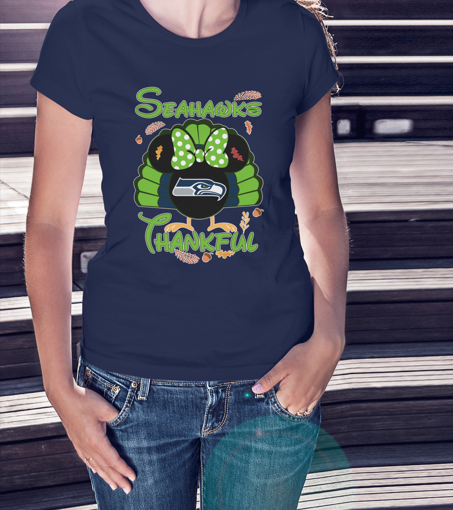 Seahawks Thankful Thanksgiving Minnie Icon Football T-Shirt