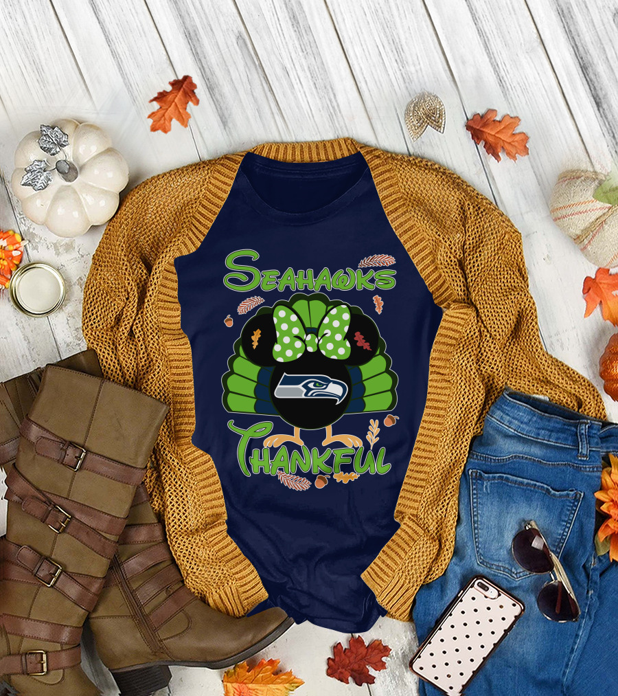 Seahawks Thankful Thanksgiving Minnie Icon Football T-Shirt