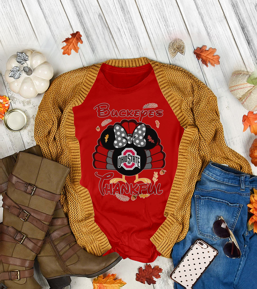 Buckeyes Thankful Ohio State Minnie Thanksgiving T-Shirt
