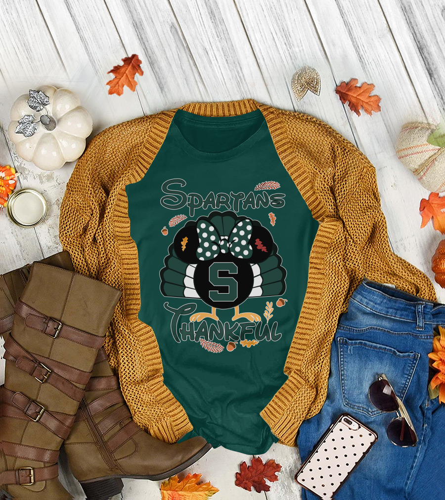 Spartans Thankful Thanksgiving Minnie Michigan State T-Shirt