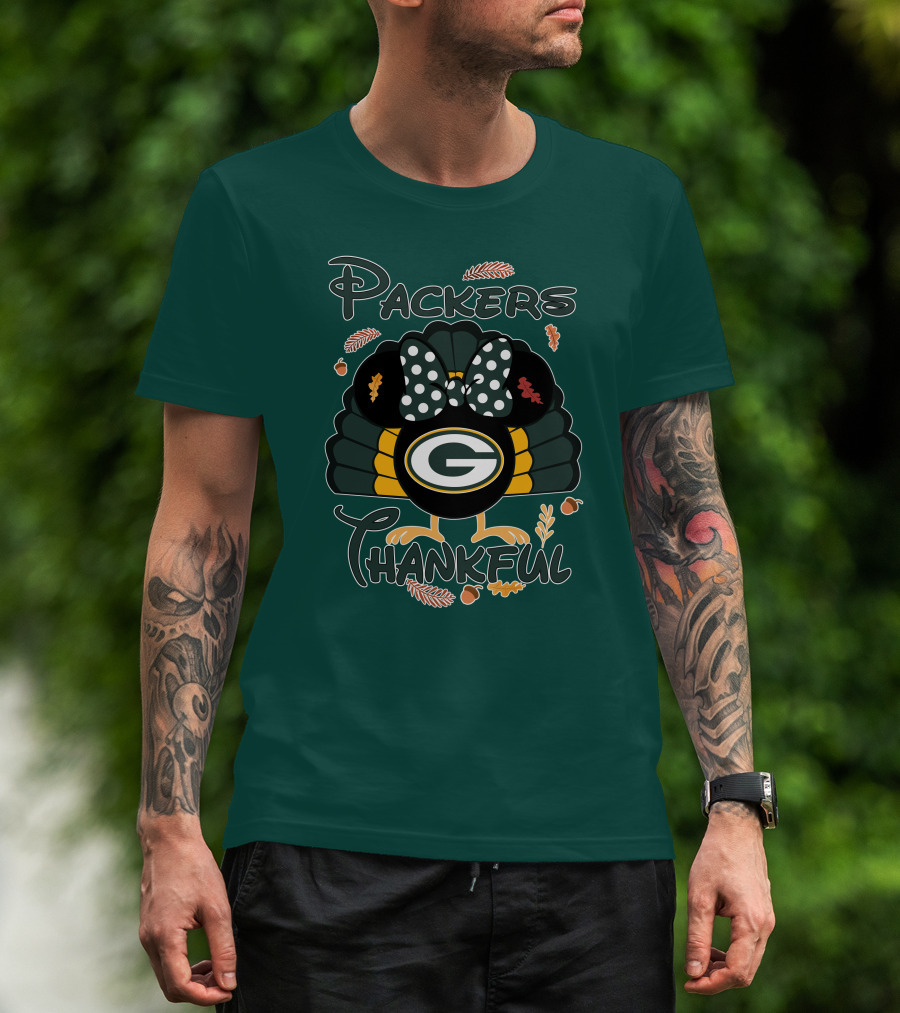 Packers Thankful Turkey With Polka Dot Bow Thanksgiving T-Shirt