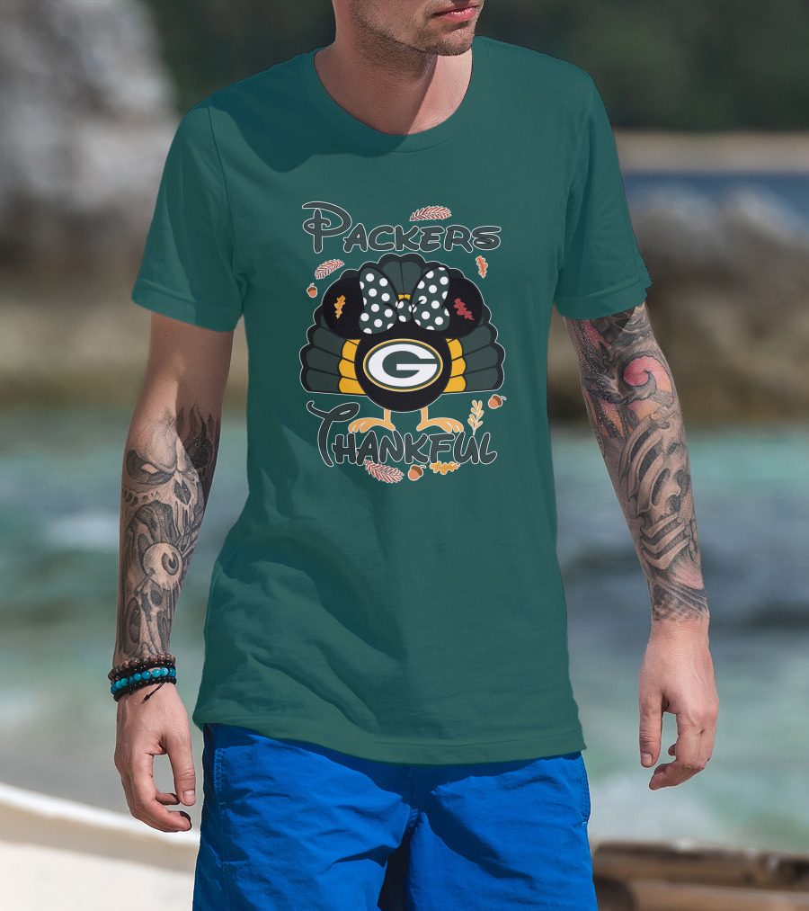 Packers Thankful Turkey With Polka Dot Bow Thanksgiving T-Shirt