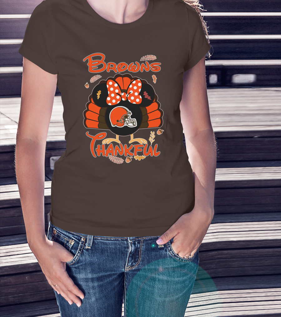 Browns Thankful Minnie Thanksgiving Football Turkey T-Shirt