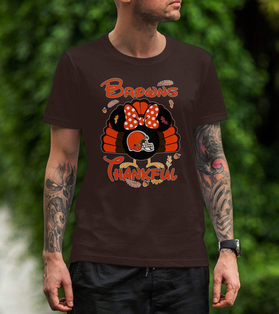 Browns Thankful Minnie Thanksgiving Football Turkey T-Shirt