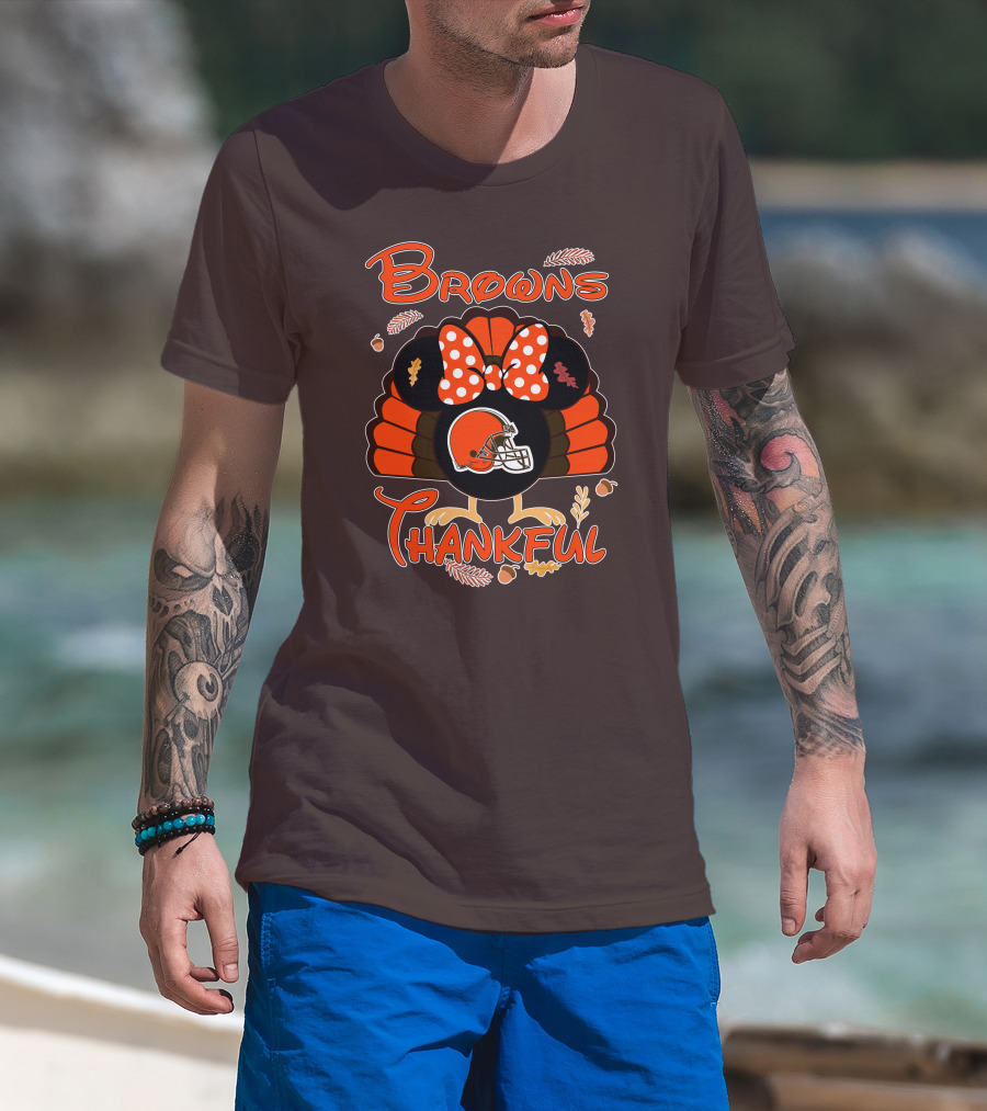 Browns Thankful Minnie Thanksgiving Football Turkey T-Shirt