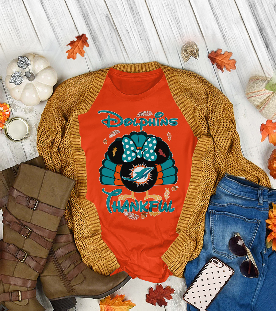 Miami Dolphins Thankful Minnie Thanksgiving T-Shirt