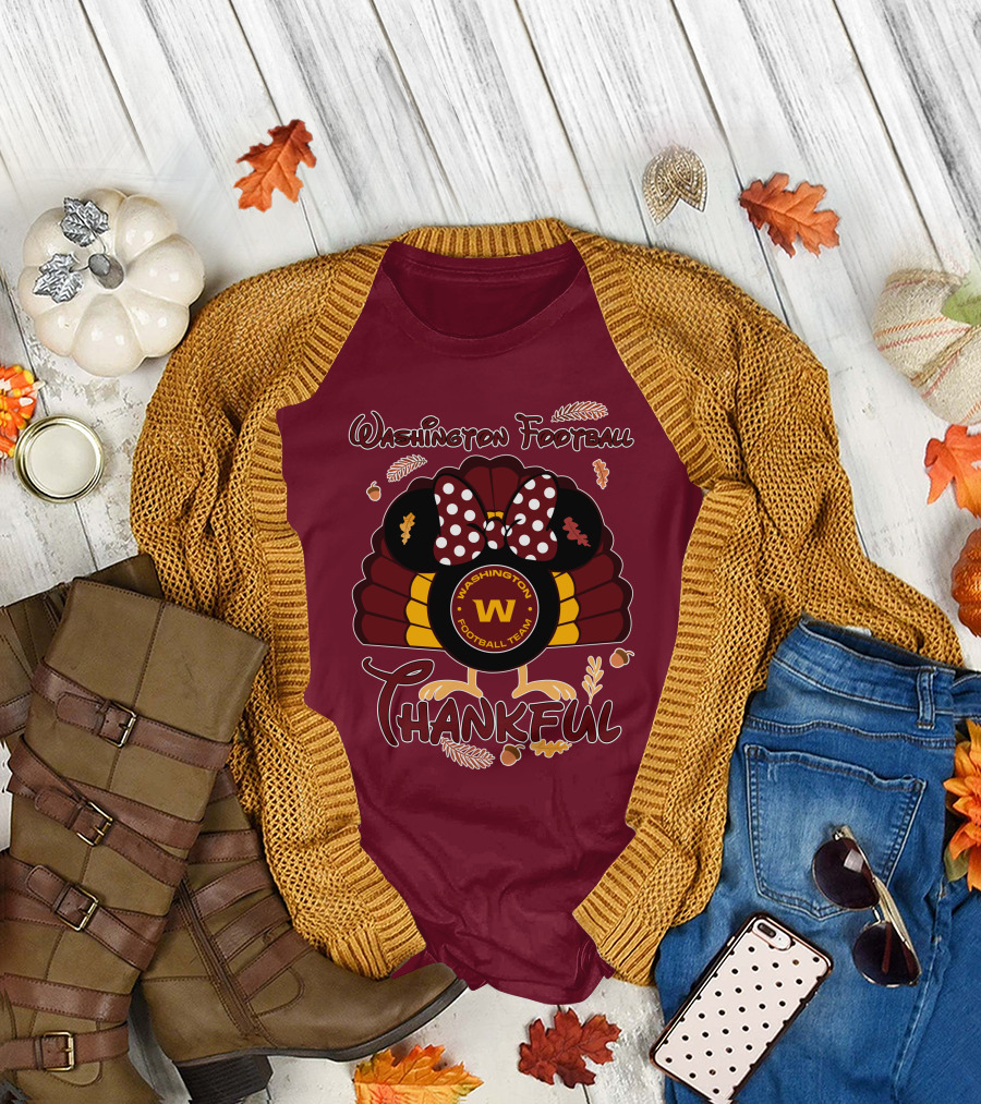 Washington Football Team Minnie Thankful Thanksgiving T-Shirt