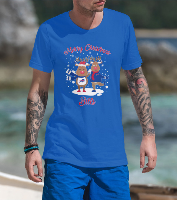 Merry Christmas Buffalo Bills Reindeer Snowflakes T-Shirt