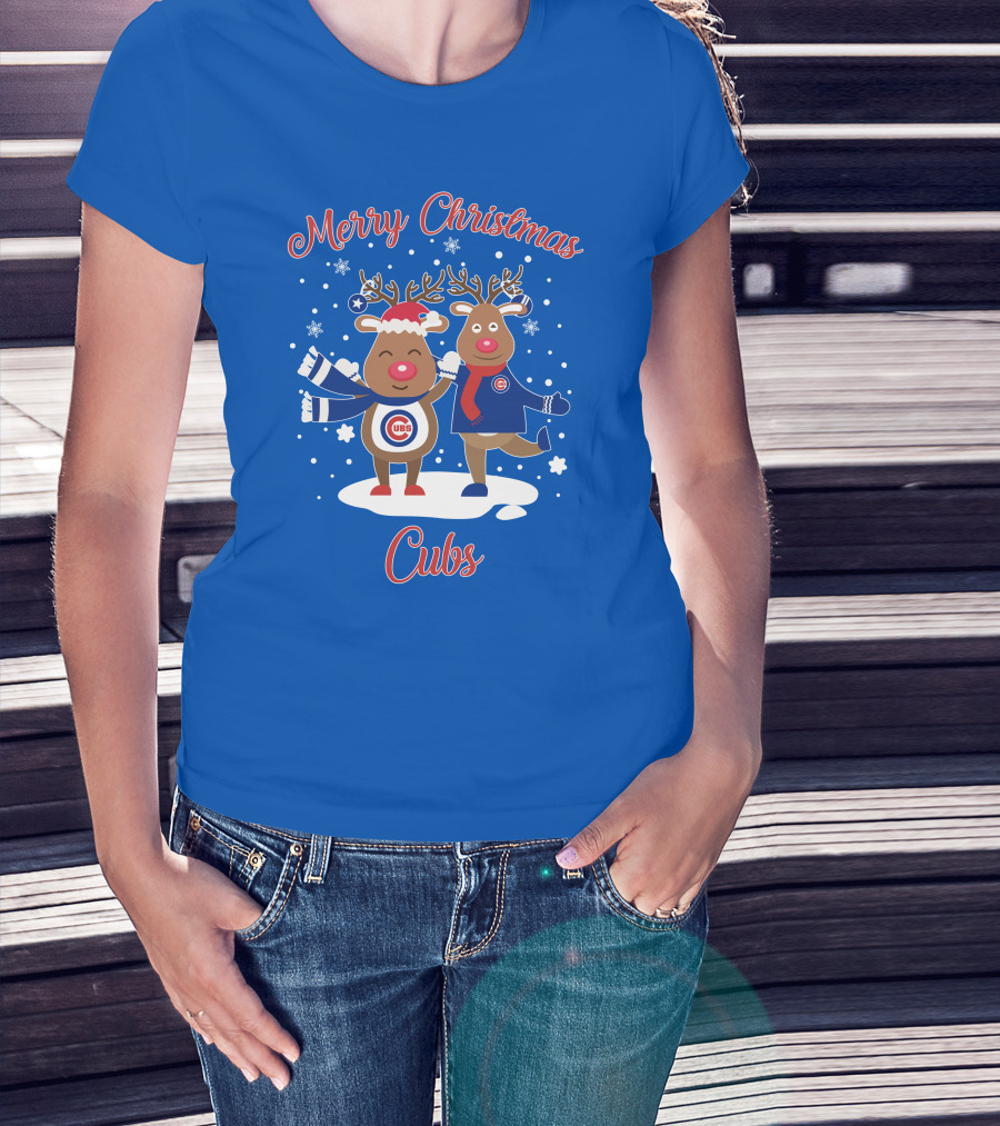 Merry Christmas Cubs Chicago Reindeer Funny Christmas T-Shirt