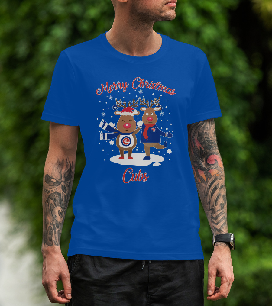 Merry Christmas Cubs Chicago Reindeer Funny Christmas T-Shirt