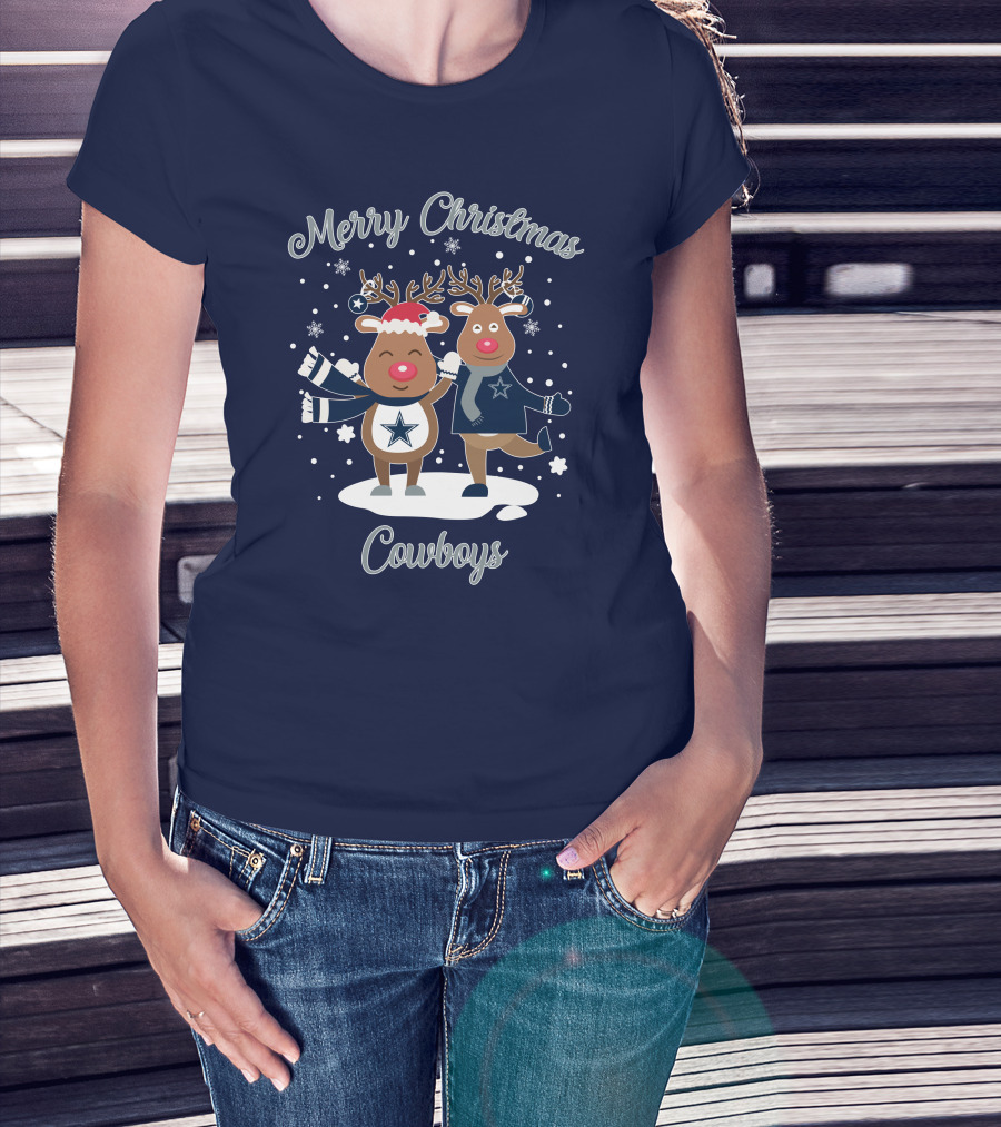 Merry Christmas Cowboys Reindeer Funny Dallas T-Shirt