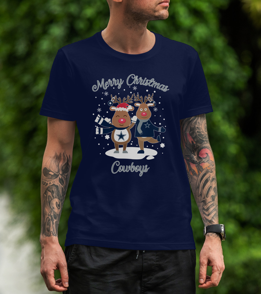 Merry Christmas Cowboys Reindeer Funny Dallas T-Shirt