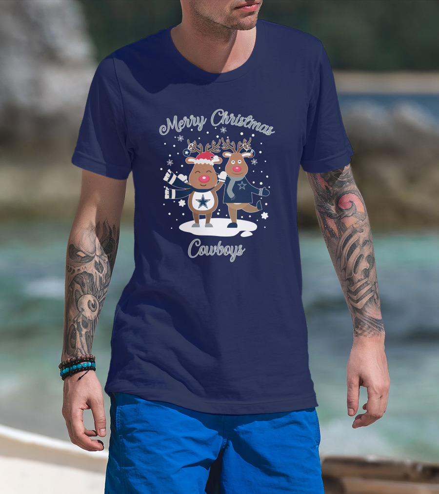 Merry Christmas Cowboys Reindeer Funny Dallas T-Shirt