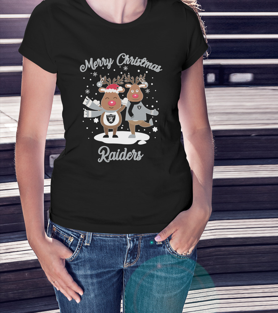 Merry Christmas Raiders Reindeer Holiday Fun T-Shirt