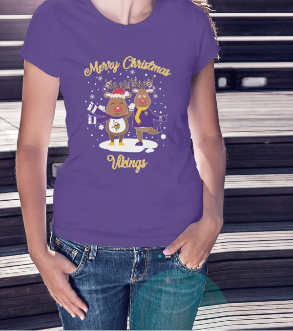 Merry Christmas Minnesota Vikings Reindeer Duo T-Shirt