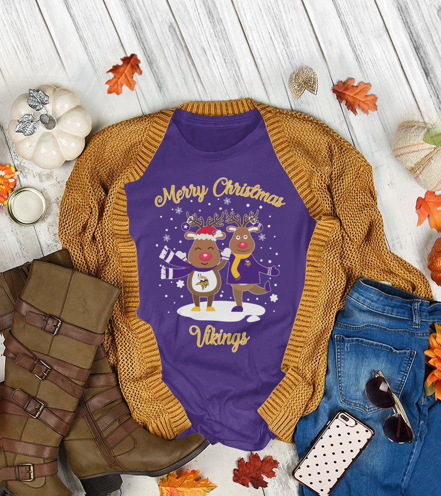 Merry Christmas Minnesota Vikings Reindeer Duo T-Shirt