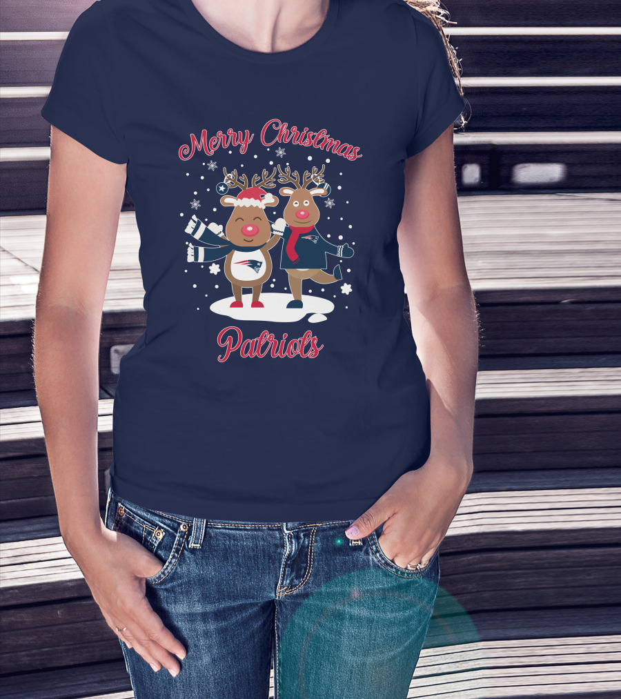 Merry Christmas Patriots Reindeer Snowflakes Holiday T-Shirt