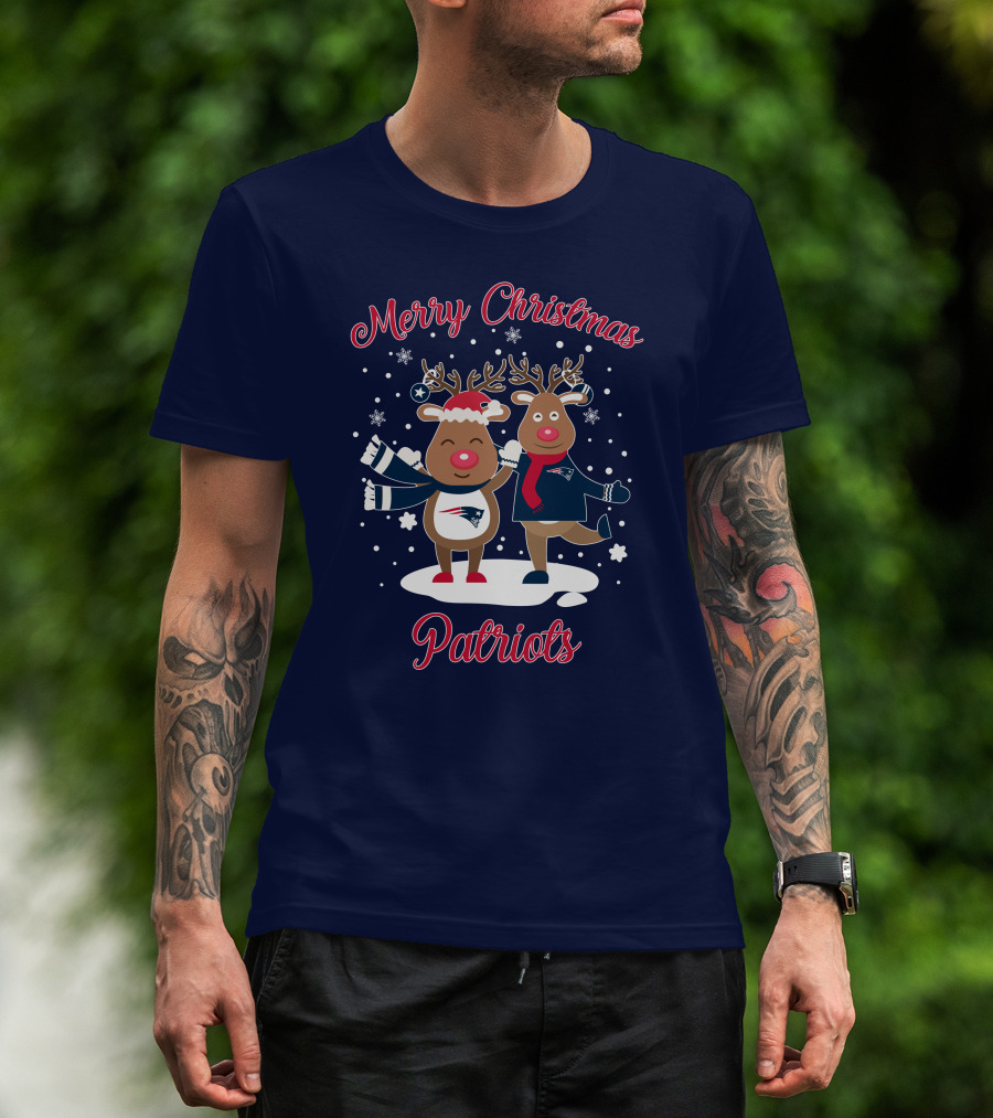 Merry Christmas Patriots Reindeer Snowflakes Holiday T-Shirt