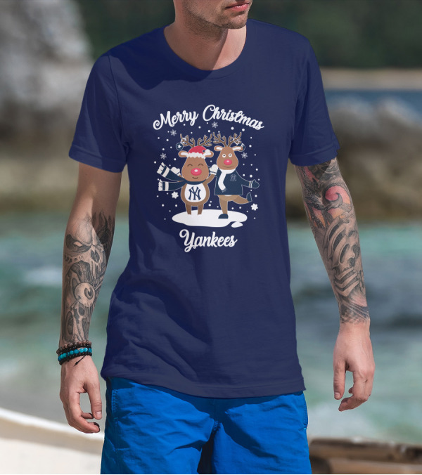 Merry Christmas Yankees Reindeer Holiday T-Shirt