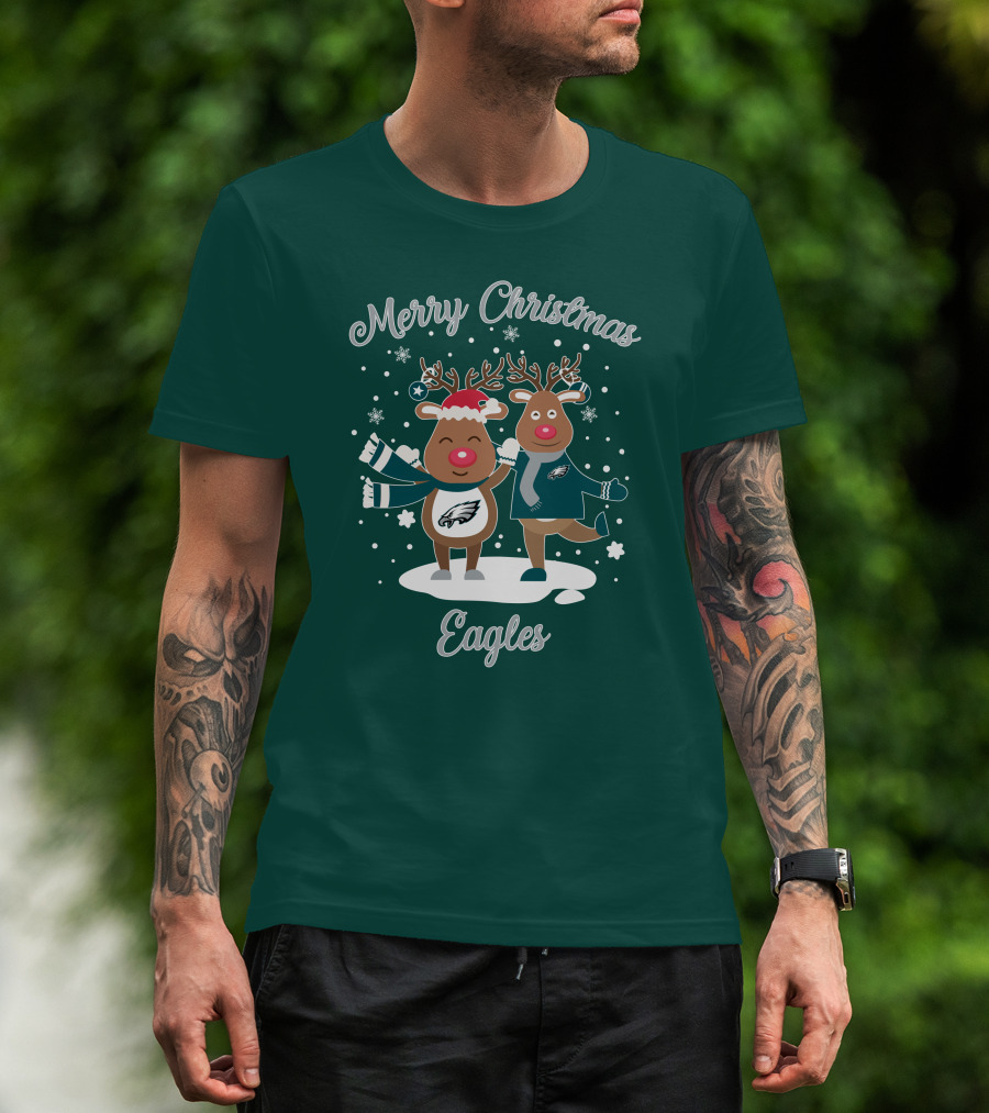 Merry Christmas Eagles Reindeer With Philadelphia Eagles T-Shirt