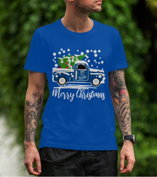 Kansas City Royals Vintage Car Merry Christmas Tree Winter Holiday T-Shirt
