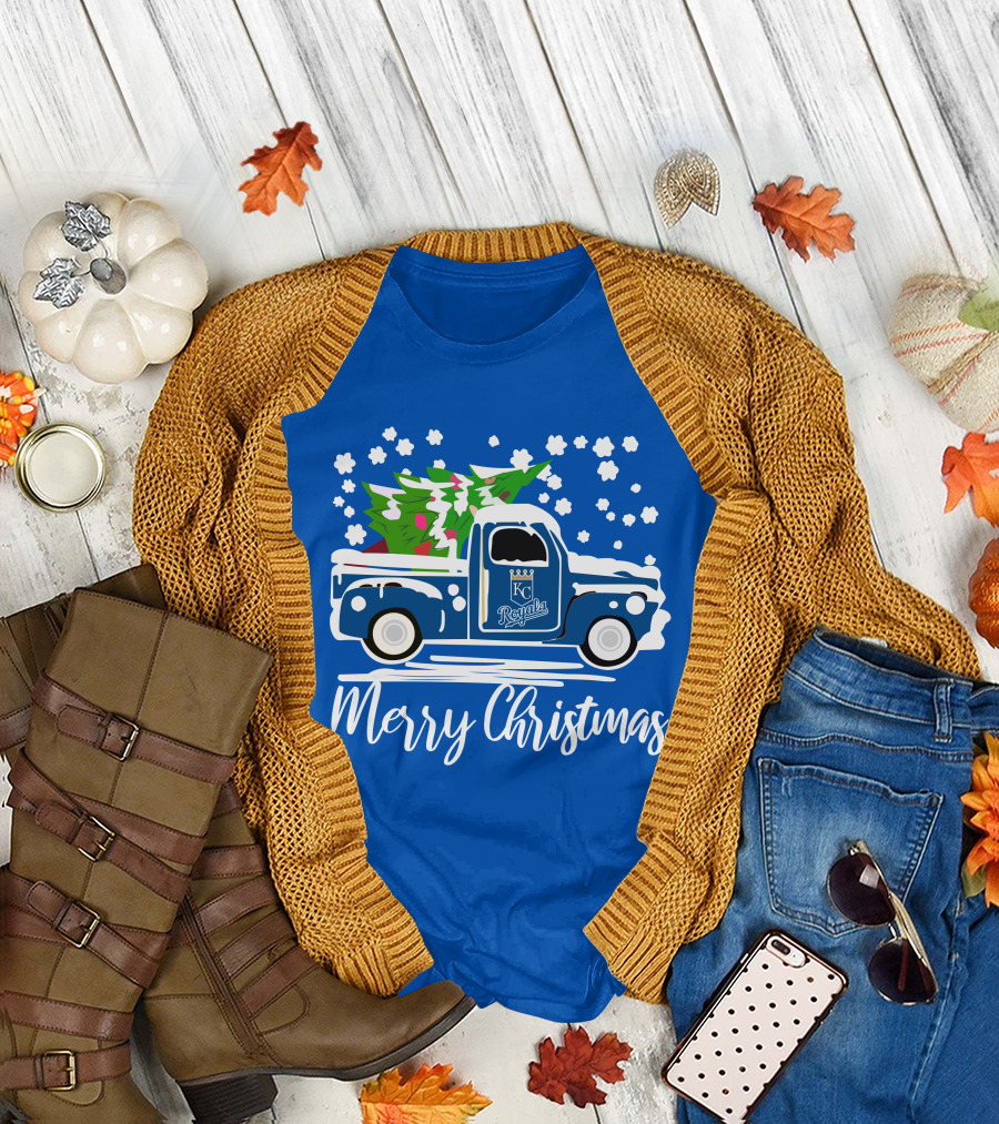 Kansas City Royals Vintage Car Merry Christmas Tree Winter Holiday T-Shirt