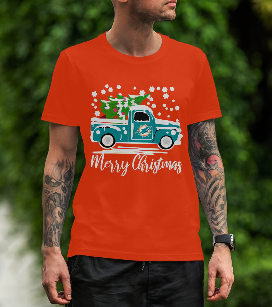 Miami Dolphins Vintage Truck Merry Christmas T-Shirt