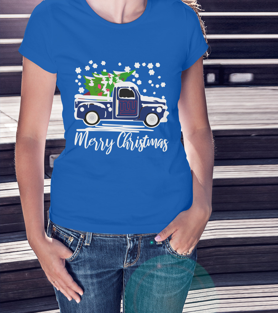 Merry Christmas New York Giants Vintage Car Snowflakes Holiday T-Shirt