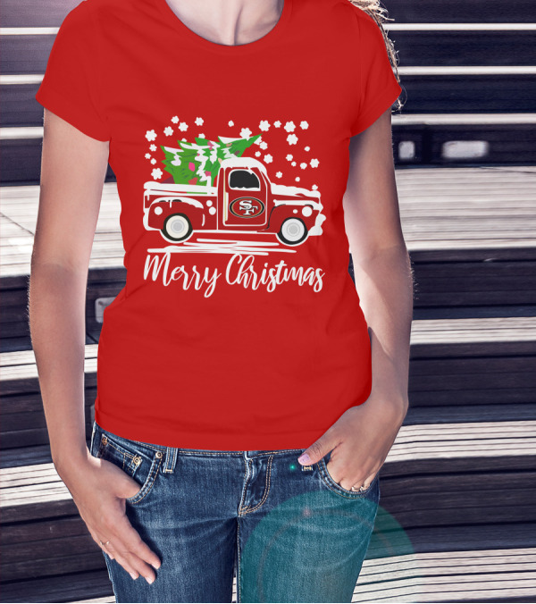 San Francisco 49ers SF Vintage Truck Merry Christmas T-Shirt