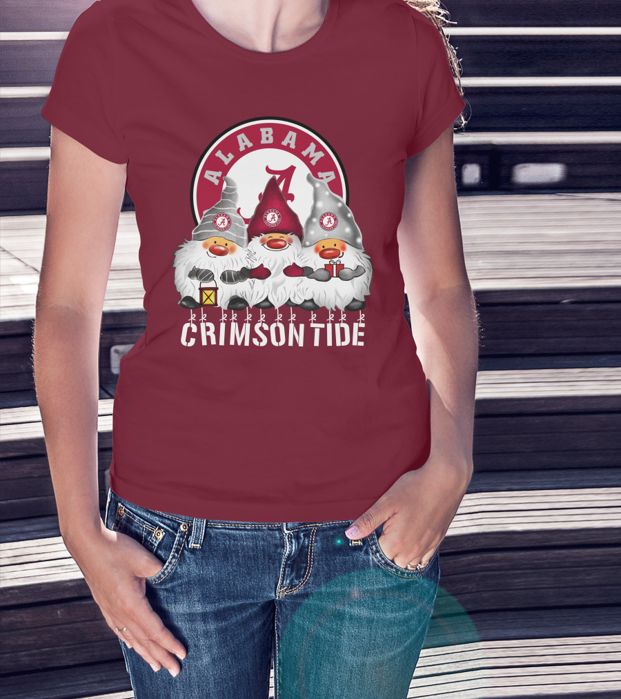 Alabama Crimson Tide Christmas Gnomes Merry Christmas Happy Holidays T-Shirt