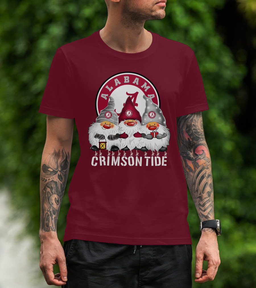 Alabama Crimson Tide Christmas Gnomes Merry Christmas Happy Holidays T-Shirt