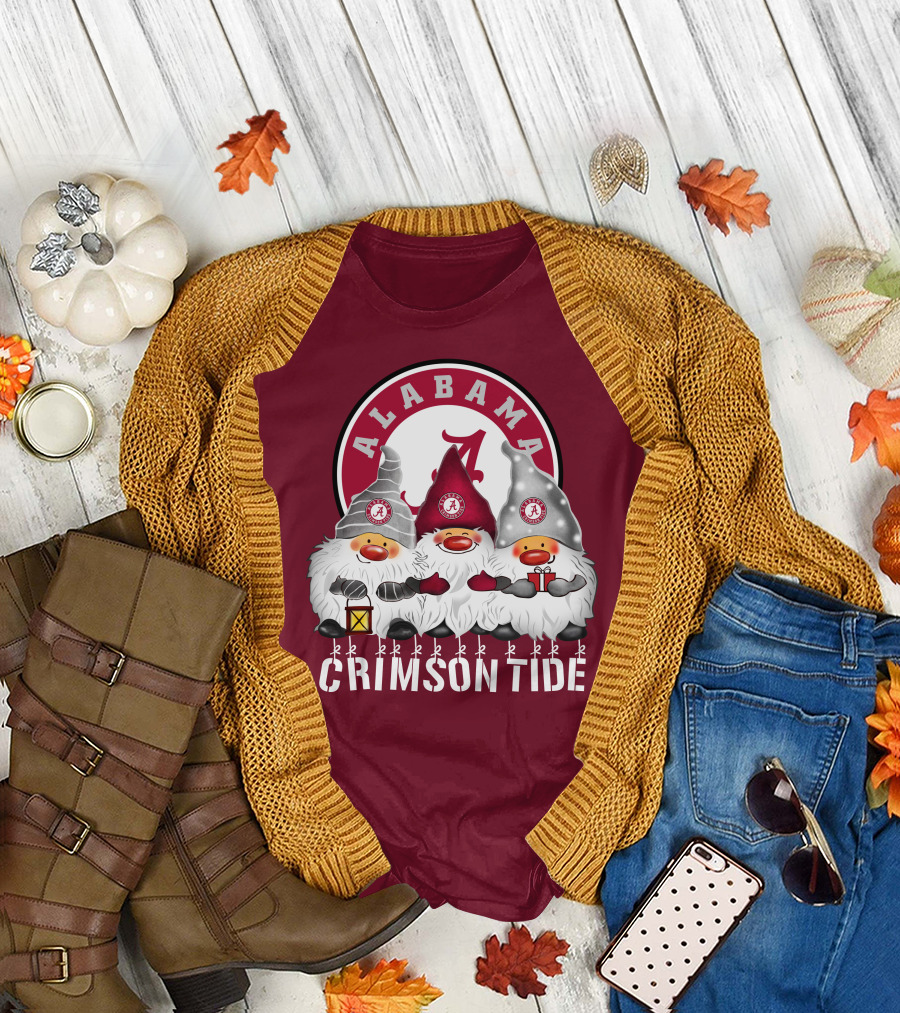 Alabama Crimson Tide Christmas Gnomes Merry Christmas Happy Holidays T-Shirt