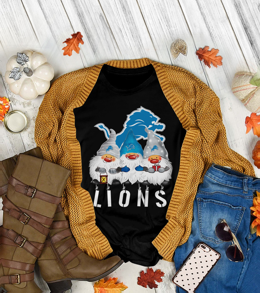 Detroit Lions Merry Christmas Happy Holidays Gnomes T-Shirt