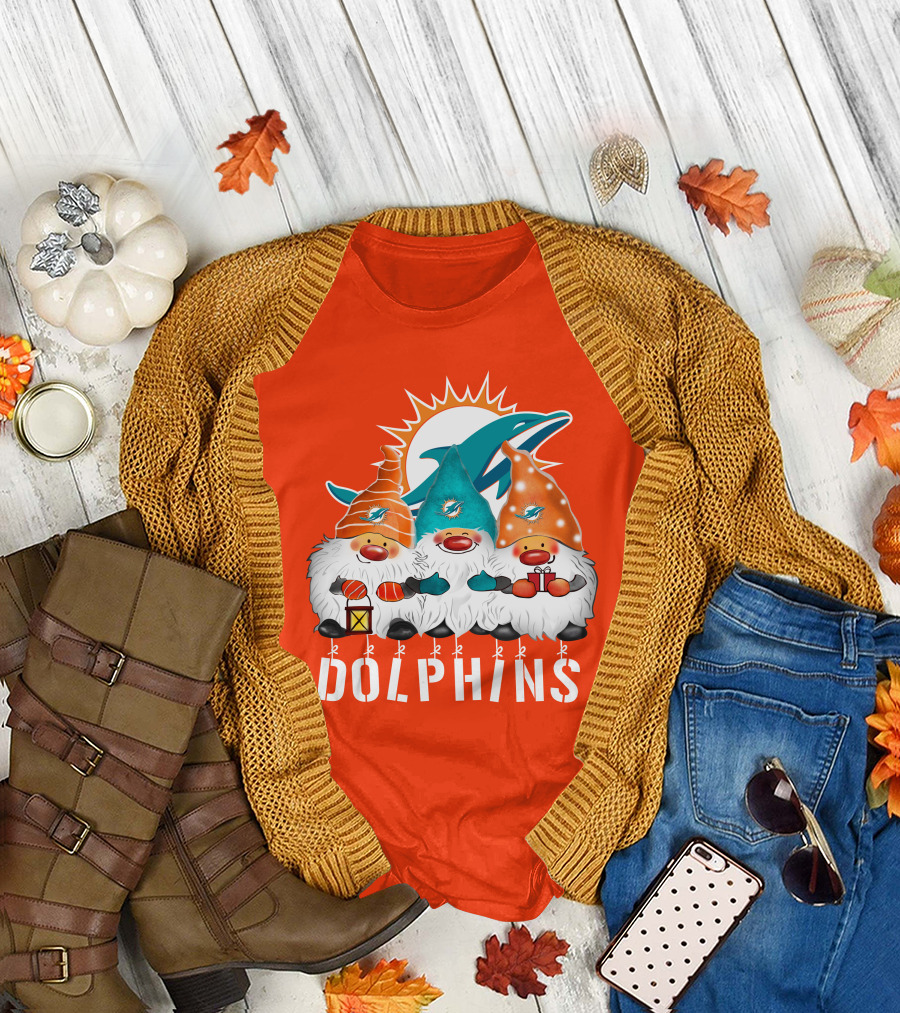 Miami Dolphins Merry Christmas Happy Holidays Gnomes T-Shirt