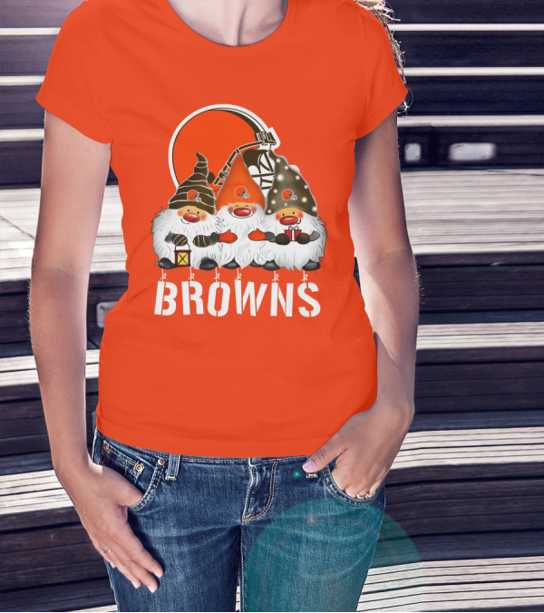 Cleveland Browns Merry Christmas Happy Holidays With Gnome Trio And Football Helmets T-Shirt