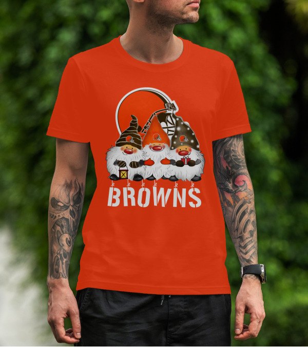 Cleveland Browns Merry Christmas Happy Holidays With Gnome Trio And Football Helmets T-Shirt