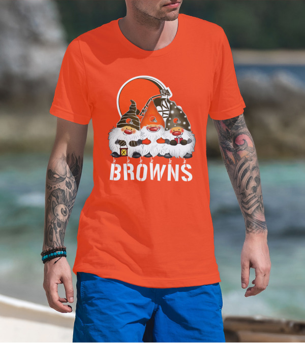 Cleveland Browns Merry Christmas Happy Holidays With Gnome Trio And Football Helmets T-Shirt